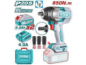 TOTAL ΕΠΑΓΓ. ΜΠΟΥΛΟΝΟΚΛΕΙΔΟ ΜΠΑΤ. Li-ion 20V / 4Ah / 850Nm / 2 ΜΠΑΤΑΡΙΕΣ(TIWLI2085)