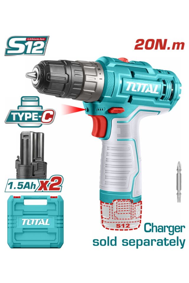 TOTAL ΔΡΑΠΑΝΟΚΑΤΣΑΒΙΔΟ ΜΠΑΤ. Li-ion 12V / 1.5Ah / 20Nm / 2 ΜΠΑΤ Type C (TDLI12202)