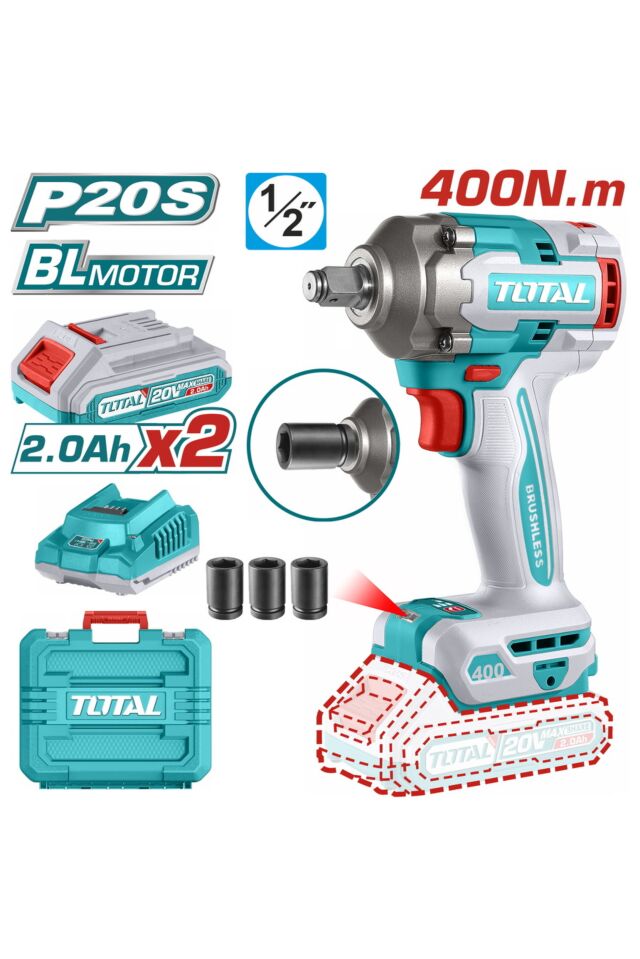 TOTAL  ΜΠΟΥΛΟΝΟΚΛΕΙΔΟ ΜΠΑΤ. Li-ion 20V / 2Ah / 400Nm / 2 ΜΠΑΤΑΡΙΕΣ (TIWLI2040E)